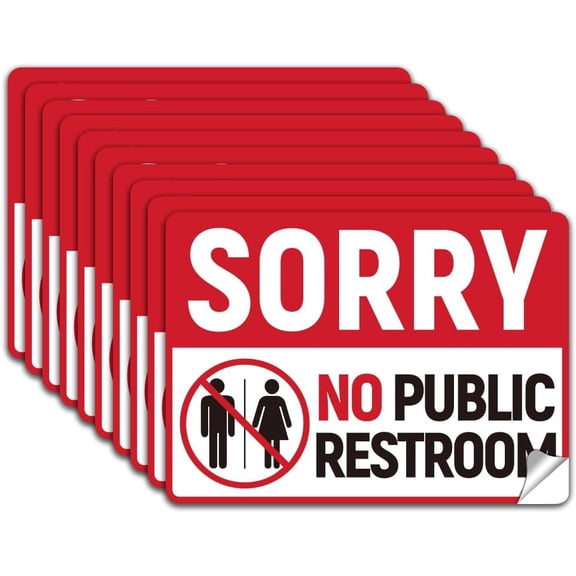 10Pcs No Public Restroom Sign Sticker PVC Waterproof Sorry No Public Bathroom Safe Sign Stickers Decal for Mall Business Self Adhesive 5.1x7.1 Inch
