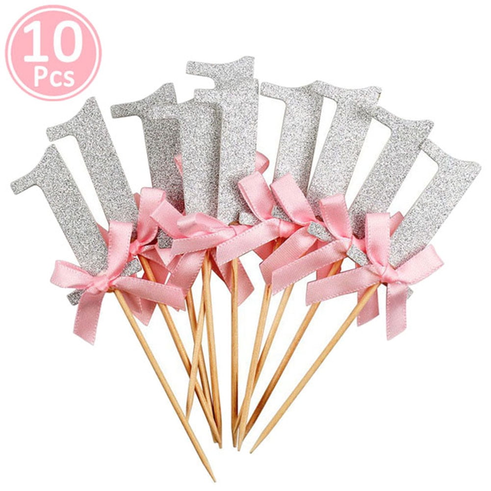 10Pcs Number 1 Glitter Cake Toppers First Birthday Party Dessert