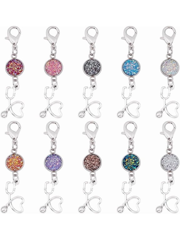 10Pcs Nurse Stethoscope Alloy Keychains Colorful Shine Stethoscope Pendants Doctor Nurses Charms Pendant Badge Reel Charm for Doctor Nurse for Purse Handbags Women Gifts DIY Crafts Colorful