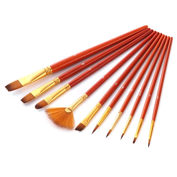 10Pcs Nylon Different Sizes Paint Brushes Wood Handle Brushes Artist Paint Brush Set for Body Paint Oil Acrylic Watercolor