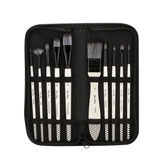 10Pcs Nylon Hair Brush Set with Bag, Gray - Acrylic Paintbrush Set Brushes with Case for Beginners, Students, Professionals, Nail Tools, Painting Pen, Easter, St. Patrick'S Day, Valentine'S Day,