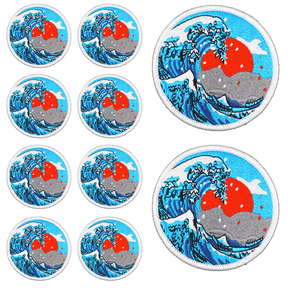 10Pcs Ocean Wave Red Sun Nature Scenery Embroidered Patch with Hook and Loop Backing, Sea Wave Outdoor Applique Badge For Vests, Jackets, Backpacks, and Clothing