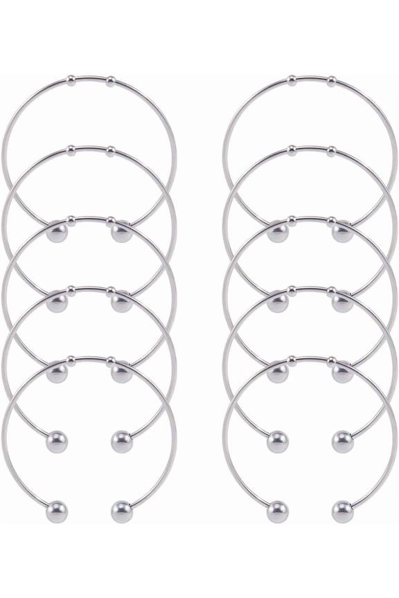 10Pcs Open Blank Charm Bracelets Ball Cuff Bangle Bracelets Bulk Half Opening Expandable Bangle Silver Open Wire Bangle Bracelet Bead for DIY Crafts Women Bracelet Jewelry Making Supplies Silver DIY