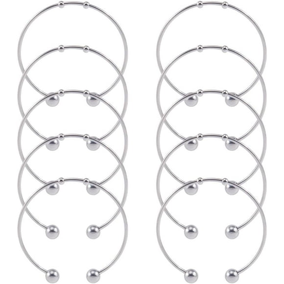 10Pcs Open Blank Charm Bracelets Ball Cuff Bangle Bracelets Bulk Half Opening Expandable Bangle Silver Open Wire Bangle Bracelet Bead