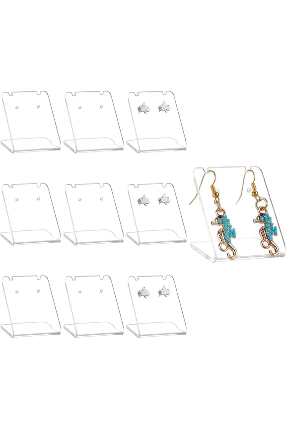 10Pcs Organic Glass Earring Displays Rectangle Clear 3.5x0.2x4.3cm 10pcs/set