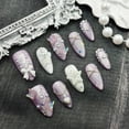 thumbnail image 1 of 10Pcs Original Design Handmade Shiny Press-On Nails - Purple Glitter Fake Nails with Butterfly & Pearl Accessories, Artisan-Crafted Decorative Nails, 1 of 10