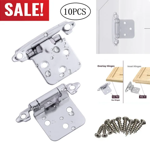 10Pcs Overlay Self Closing Face Mount Cupboard Door Hinge Kitchen Cabinet Hinges