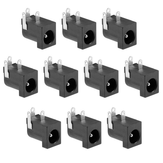 10Pcs PCB Mount 5.5mm x 2.1mm 3 Pin Audio Video DC Power Connector Socket Black