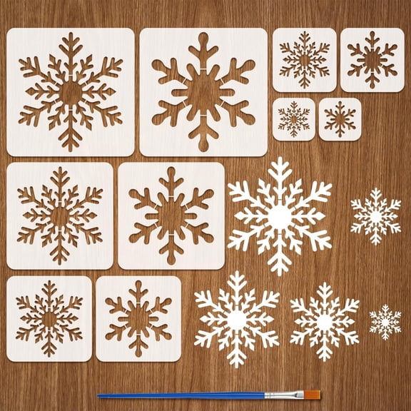 10Pcs PET Plastic Reusable Drawing Painting Stencils Templates for Painting on Scrapbook Paper Wall Fabric Floor Furniture Wood Snowflake