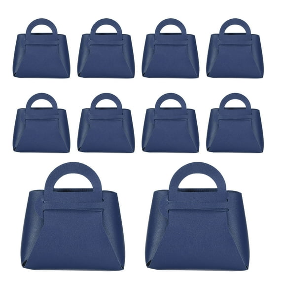 10Pcs PU Leather Gift Boxes with Handles, 4 x 2 x 4.3 Inch Party Favor Bag with Ribbon Candy Gift Boxes, Dark Blue