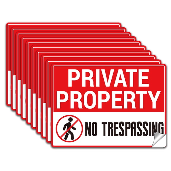 10Pcs PVC Private Property No Trespassing Sign Sticker 7x5.1 Inch Self-Adhesive Private Property No Trespassing Label Tags Sticker