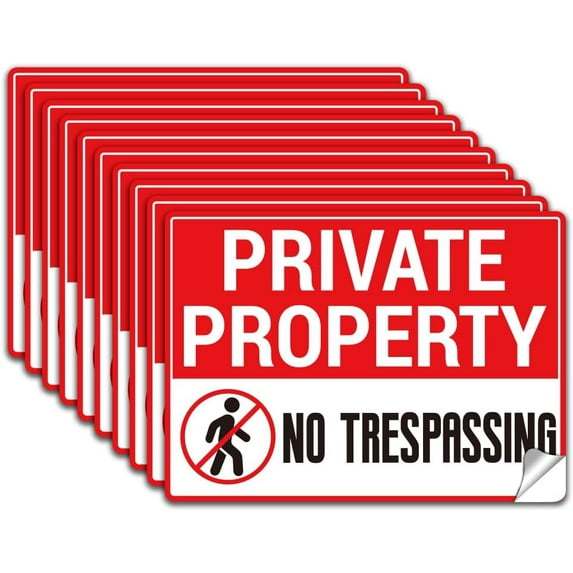 10Pcs PVC Private Property No Trespassing Sign Sticker 7x5.1 Inch Self-Adhesive Private Property No Trespassing Label Tags Sticker for Person No Trespassing Signs for House Home Business