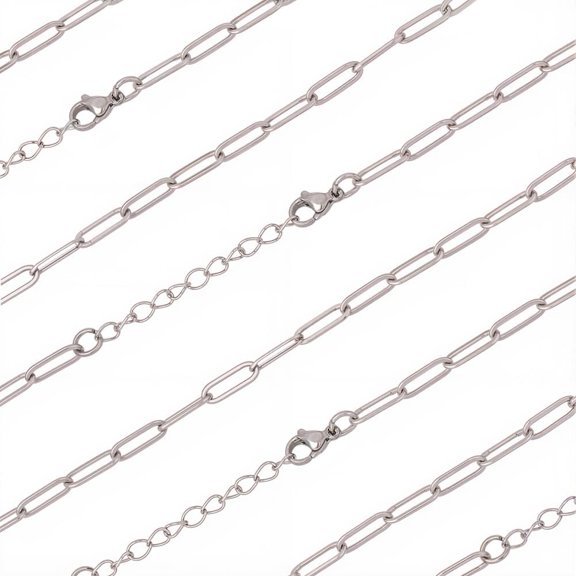 10Pcs Paperclip Necklace 12x4mm Links 667 Stainless Steel Paperclip Chain with Extender Lobster Clasp