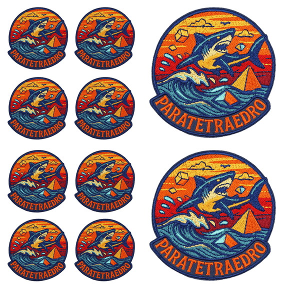 10Pcs Paratetraedro Retro Ocean Shark Embroidered Patch with Hook and Loop Backing, Sunset Wave Applique Badge for Vests, Jackets, Backpacks, and Clothing