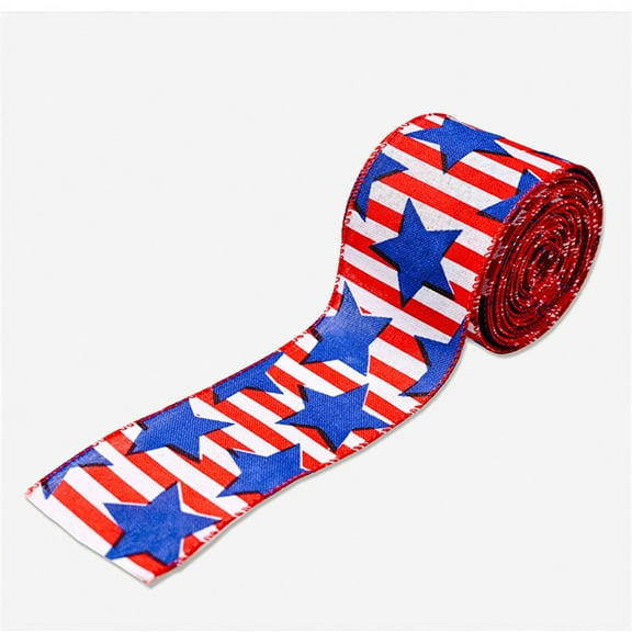 10Pcs Patriotic Wired Ribbon! Usloyux Striped Star Design Ribbon for Gift Wrapping and Decor, Polyester Material with Wire Edging, Easy to Shape and Tie, Perfect for Independence Day and National