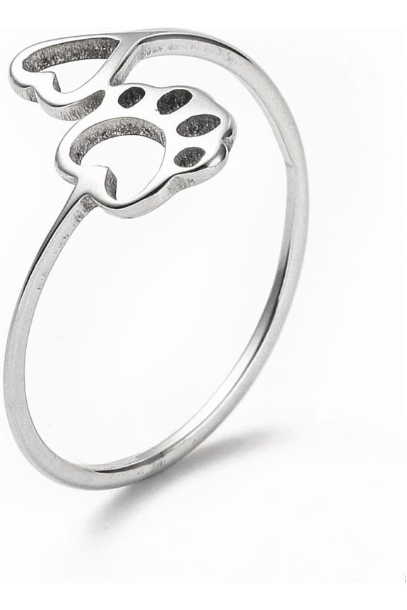 10Pcs Paw Print and Heart Finger Ring Hollow Wide Ring Stainless Steel Personalized Knuckle Rings for Women Trendy Jewelry Stainless Steel Color US Size 6 1/2(16.9mm)
