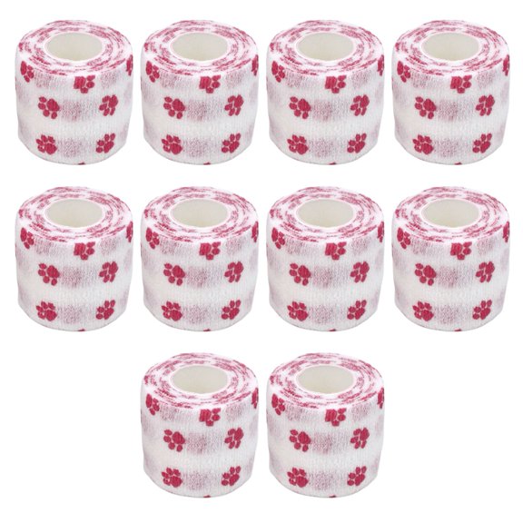 10Pcs Paw Print Pet Wrap - Self-Adhesive, Non-Woven Fabric Tape, Stretchy, First Aid Bandage
