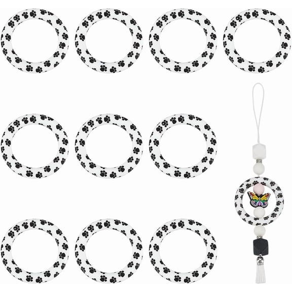 10Pcs Paw Print Silicone Beads O Ring Round Silicone Beads with Dog Paw Pattern Focal Bead 65mm with Holes for DIY handcrafting