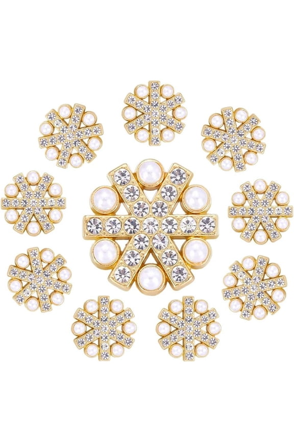 10Pcs Pearl Buttons Alloy Rhinestone Shank Buttons Golden Flatback Beads Brooches Elegant Embellishment Accessory DIY Craft for DIY Wedding Party Bags Shoes Dress Home Decoration