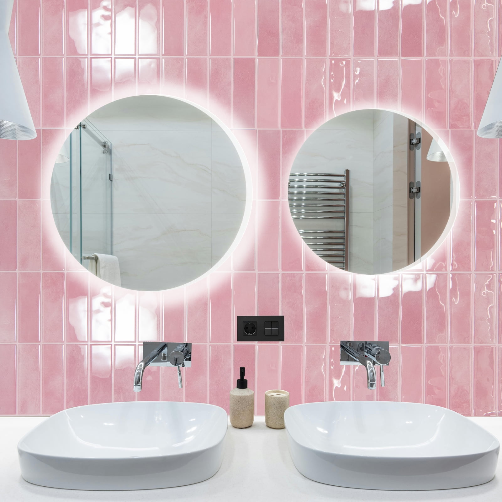 10Pcs Peel and Stick Backsplash Tile,11.4'' x 9'' Subway Tile,Self-Adhesive Wall Tiles for Kitche,Bathroom,RV,Thicker Design in Pink