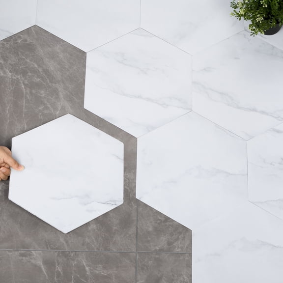 Lxcreat Peel and Stick Floor Tile, Vinyl Flooring Waterproof Floor Tile DIY for Bathroom, White Marble Look (12-in x 12-in, 10 pcs)