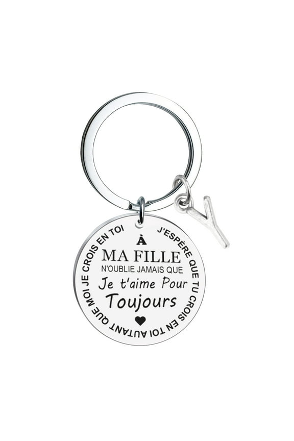 10Pcs Personalized Daughter Keychain! Bzdzmqm French To My Daughter Keychain DIY Stainless Steel Personalized Gift, 26 Letter Last Name Key Ring, 3x3cm Engraved Pendant for Daughter Mom Women, Unique