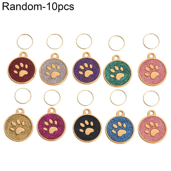 10Pcs Pet Dog Cat ID Tag Round Claw Engraved Collar Pendant Key Holder Bag Decor