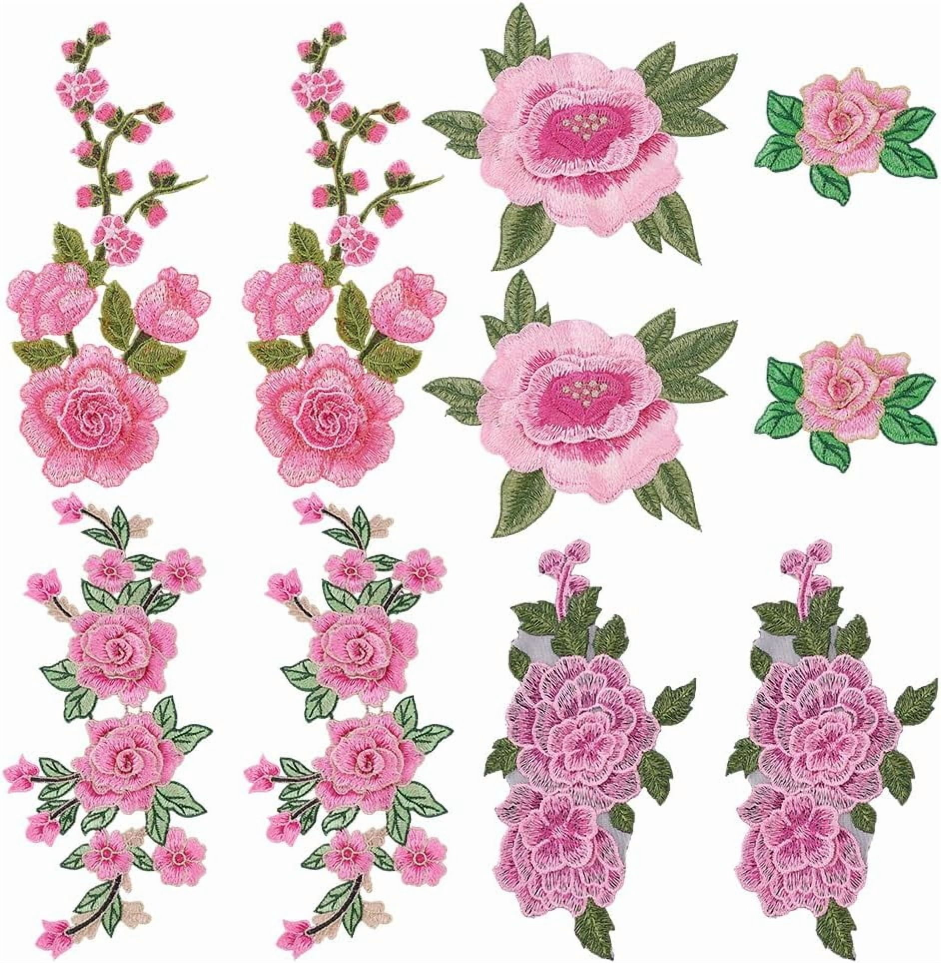 10Pcs Pink Rose Embroidered Patches Floral Sew on Patches Embroidery ...