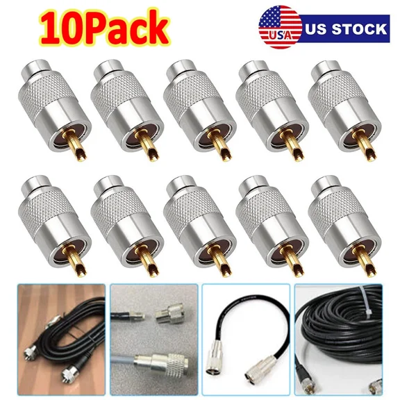 10Pcs Pl259 Male Solder Connector Plug With Reducer For Rg8X Coaxial Coax Cable