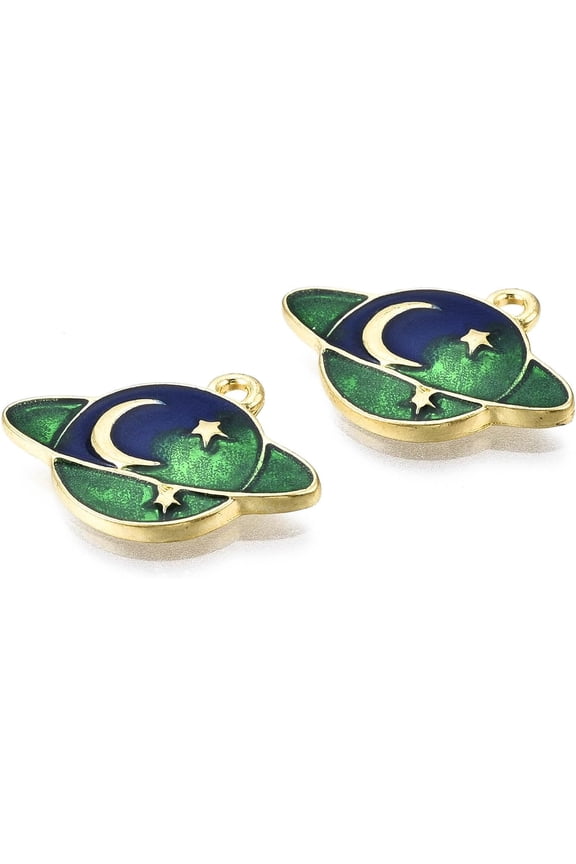 10Pcs Planet Charms Alloy Enamel Pendants Jewelry Findings Ornament for Women Jewelry DIY Necklace Bracelet Earring Making Green 15.5x21.5x2mm Hole: 1.4mm