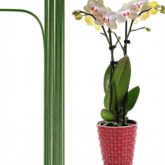 10Pcs Plant Stakes, 16IN Orchid Support Stakes for Indoor Plants | Bendable Single Orchid Stakes, Plant Support Stakes Outdoor Plants,Flowers Orchid Peony Rose, Green
