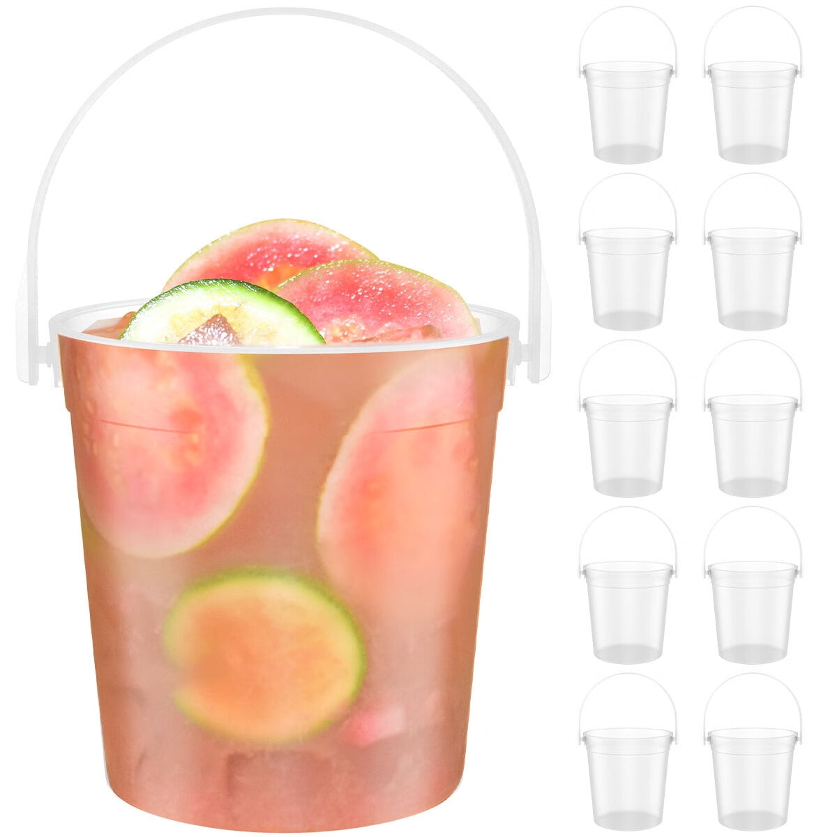 10Pcs Plastic Cocktail Buckets Transparent Drinks Buckets with Handle