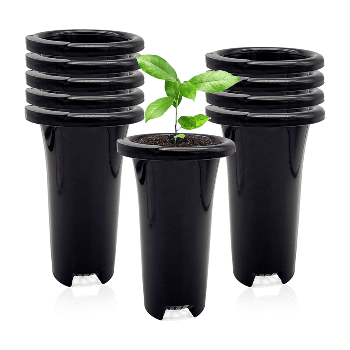 10Pcs Plastic Deep Plant Nursery Pots, Thick Stable Tall Tree Pots