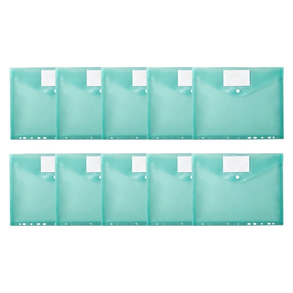 10Pcs Plastic Envelope Folder with Snap Closure, Clear Document Pouch, 11-Ring Binder Compatible File Organizer, Letter Size Transparent Plastic Envelopes for Office, Business, Home Document Storage
