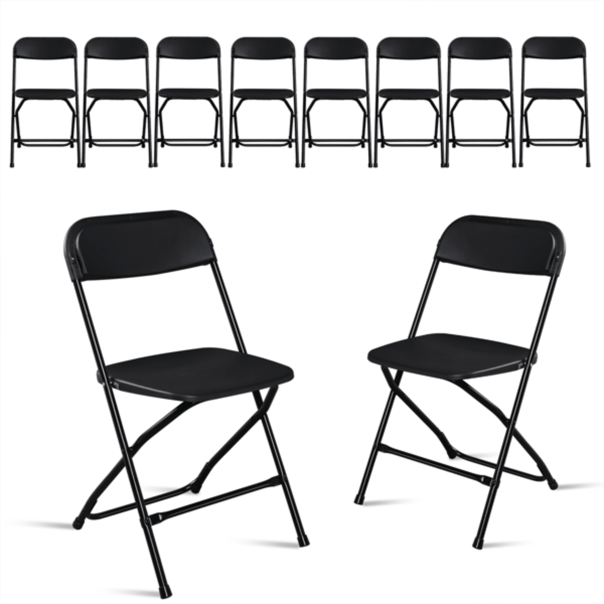 10Pcs Plastic Folding Chair for Garden, Injection Molding Classic, Black