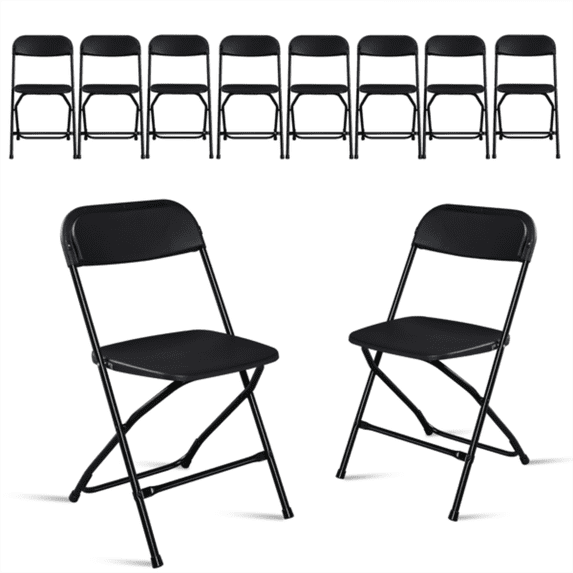 10Pcs Plastic Folding Chair for Garden, Injection Molding Classic, Black