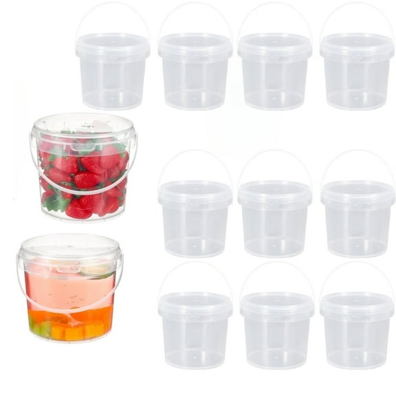 10Pcs Plastic Ice Cream Containers, 300ml/10oz Clear Buckets with Lids and Handles, Cocktail Rum Buckets for Snacks Deli Fruits, Drinks