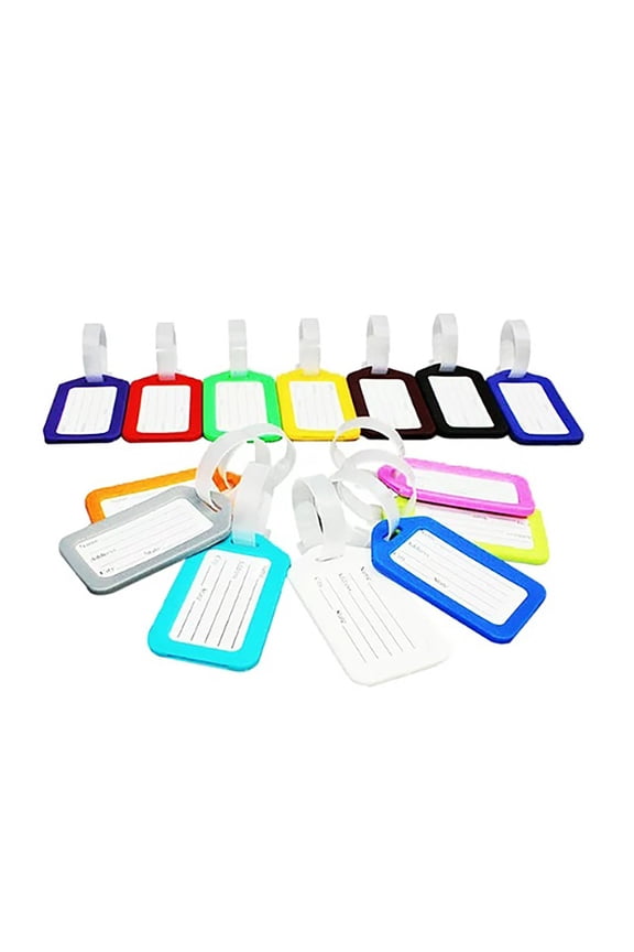 10Pcs Plastic Luggage Tags, Id Name Address Cards for Suitcase Travel, Duffle Bag Labels with Strap, Random Color Assortment for Identification