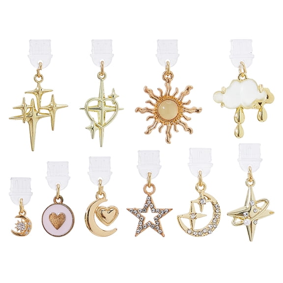 10Pcs Plastic Mobile Dustproof Plugs with Alloy & Brass & Resin Pendants Golden 24~42mm DIY
