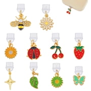 10Pcs Plastic Mobile Dustproof Plugs with Alloy Enamel Pendants Mixed Shapes Golden Mixed Color 2433mm