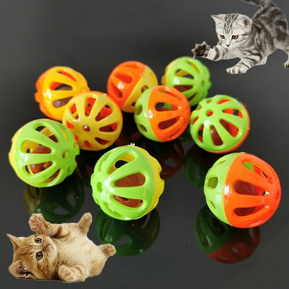 10Pcs Plastic Noisy Cat Toy Balls with Bell Kitten Toy Assorted Color Size