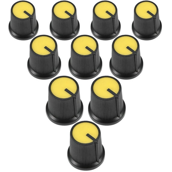 10Pcs Plastic Potentiometer Volume Control Rotary Knob Knurled Shaft Yellow
