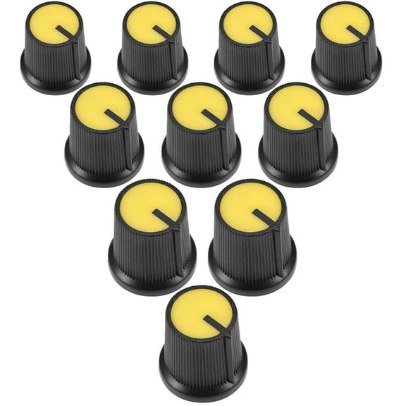 10Pcs Plastic Potentiometer Volume Control Rotary Knob Knurled Shaft Yellow