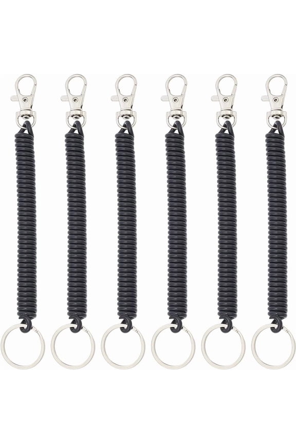 10Pcs Plastic Spring Rope for Mobile Phone Bag Accessories Retractable Anti-Lost Rope Safety Keychain with Alloy Clasps Black 17x1.1cm DIY