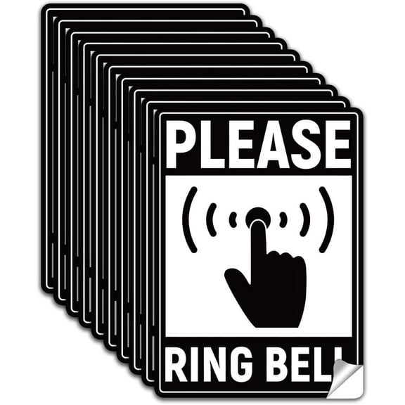 10Pcs Please DoorRing Bell Sign Sticker PVC Waterproof Please DoorRing Bell Warning Stickers Decal for Office Business Home Self Adhesive Sign for Indoor Outdoor 5.1x7.1 Inch