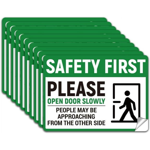 10Pcs Please Open The Door Slowly Sign Sticker PVC Waterproof Self Adhesive People May Be Approaching from The Other Side Warning Stickers Decal 5.1x7.1 Inch