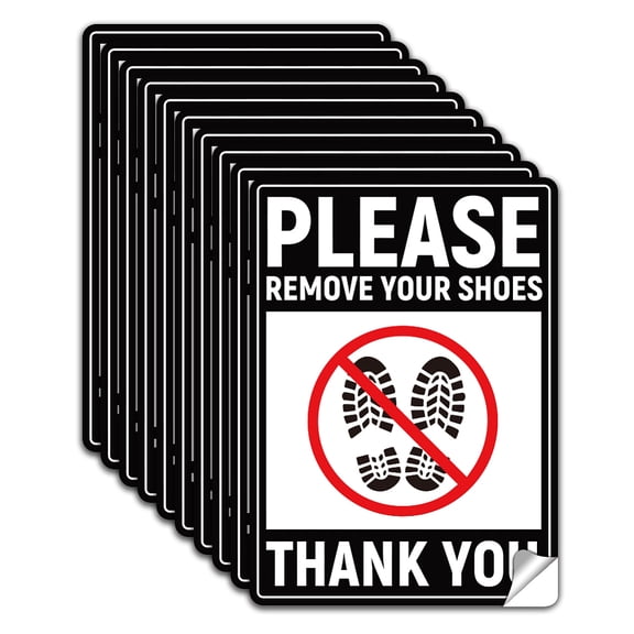 10Pcs Please Remove Your Shoes Sign Sticker PVC Waterproof Shoes Off Please Warning Stickers Decal for Front Door Home Please Remove Your Shoes Self