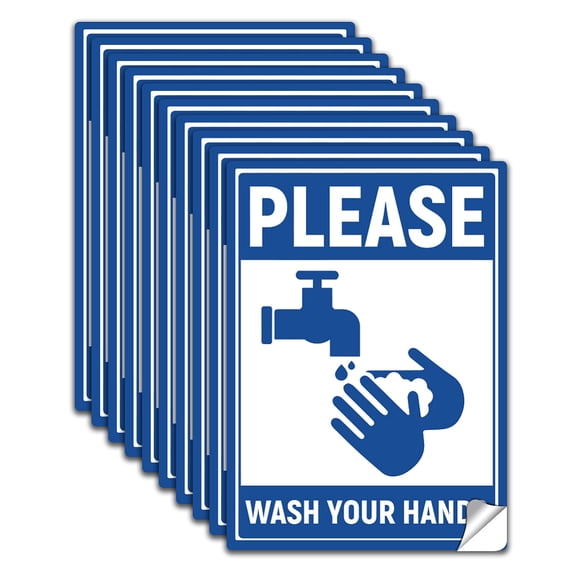 10Pcs Please Wash your Hands Sign Sticker PVC Waterproof Now Wash Your Hands Warning Stickers Decal