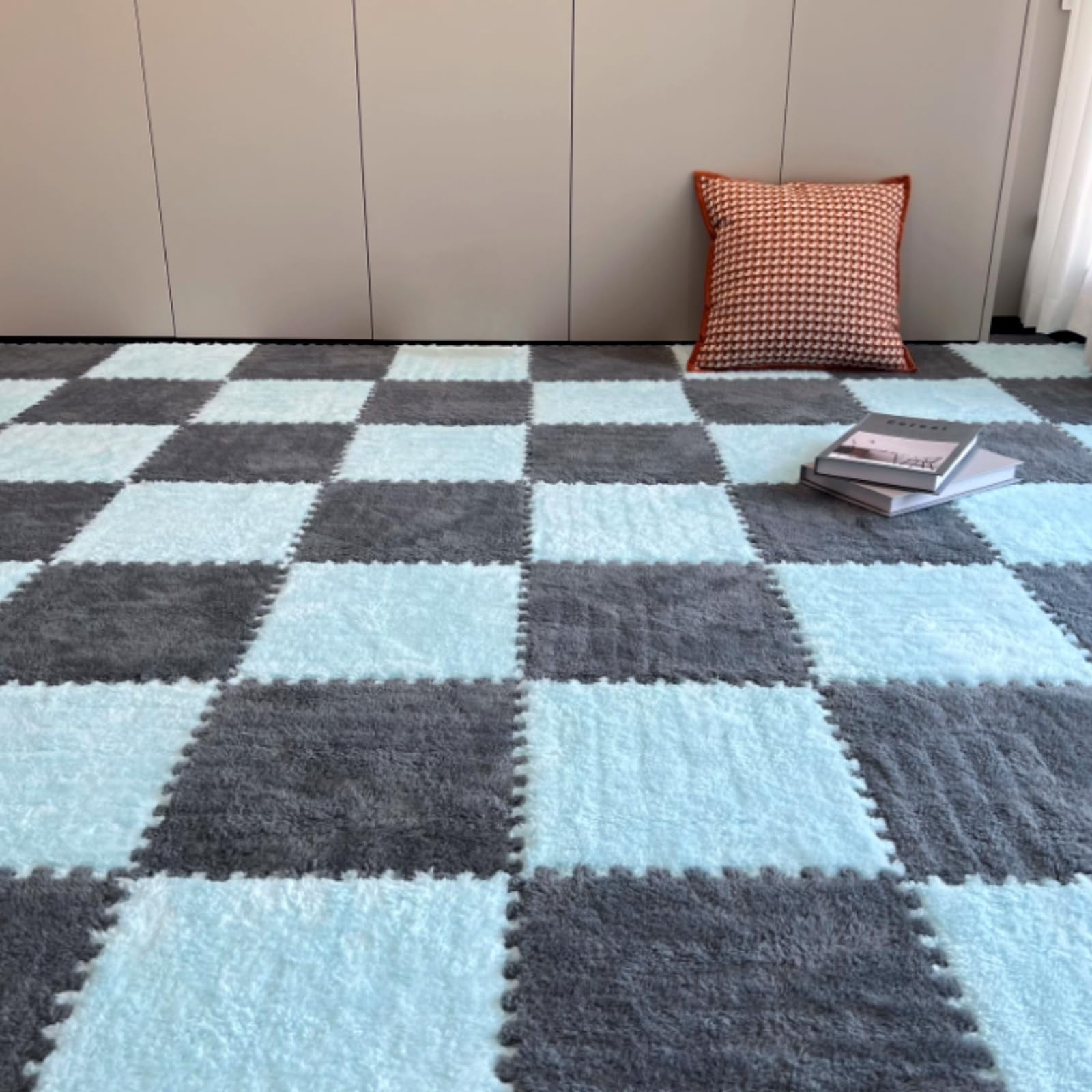 10Pcs Plush Foam Floor Mat,Plush Interlocking Carpet Tiles,Anti-Slip Square Puzzle Floor Mat,EVA Foam Area Rugs for Bedroom Playroom
