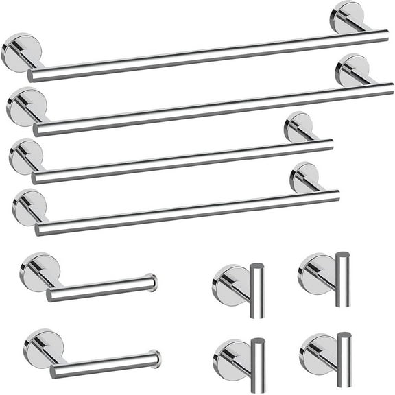 10Pcs Polished Chrome Bathroom Hardware Set - Includes 24&18inch Towel Bar, Robe Hook, Toilet Paper Holder, 2 Pack 5 Piece Bathroom Accessories Set Stainless Steel Wall Mounted
